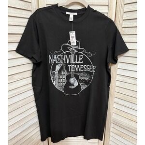 Black Nashville Tennessee Guitar Cowboy Hat Graphic Print T Shirt Men
